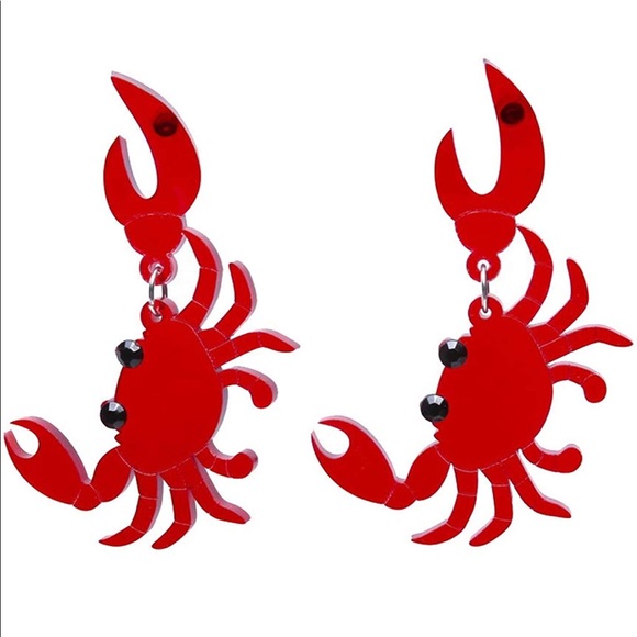 Unique & Cute Red Crab 🦀 Dangle Earrings - Picture 3 of 3